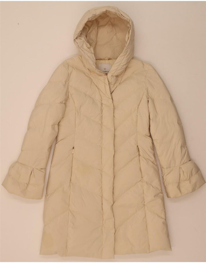 MOTIVI Wattierter Damenmantel mit Kapuze, UK 12, mittelbeigefarbenes Polyester
