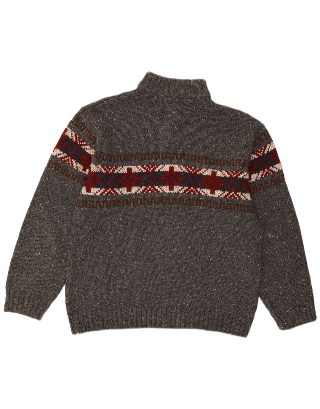 C&A Herren-Pullover mit Reißverschluss am Hals, groß, graues Fair-Isle-Acryl