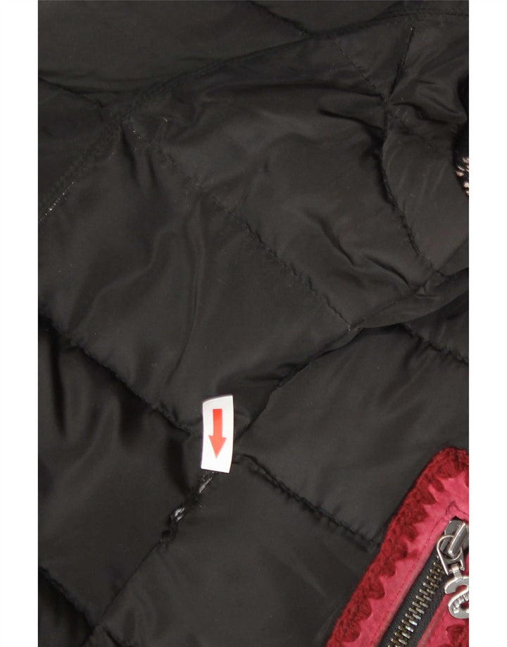 Desigual Damen Wattierte Jacke EU 40 Medium Black Floral Cotton