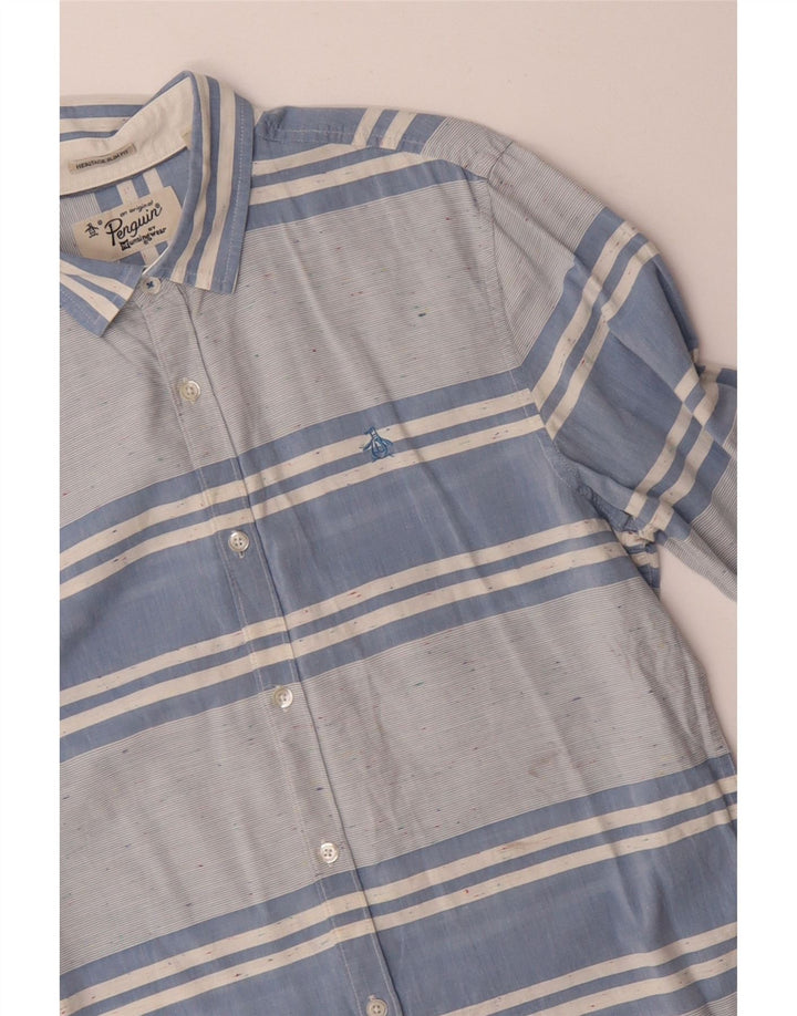 PENGUIN Herren Heritage Slim Fit Hemd mittelblau gestreift aus Baumwolle