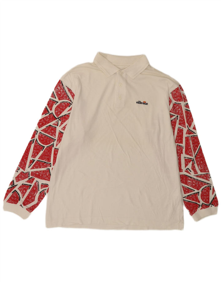 ELLESSE Herren-Langarm-Poloshirt IT 50 Mittelweiße geometrische Baumwolle