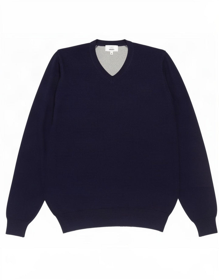 Marks & Spencer Herren-Pullover mit normaler Passform und V-Ausschnitt in mittlerem Marineblau