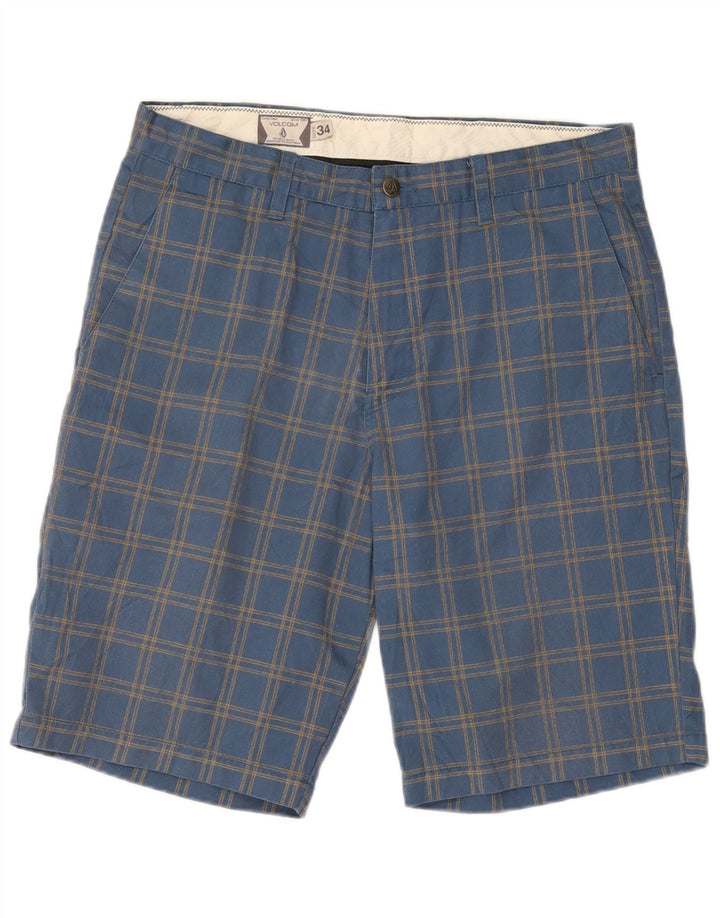 Volcom Herren-Chinoshorts W34, großes, blau kariertes Polyester