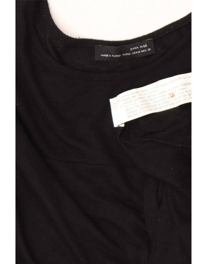 Zara Damen Langarm-Tunika-Top UK 14 Mittelschwarze Viskose
