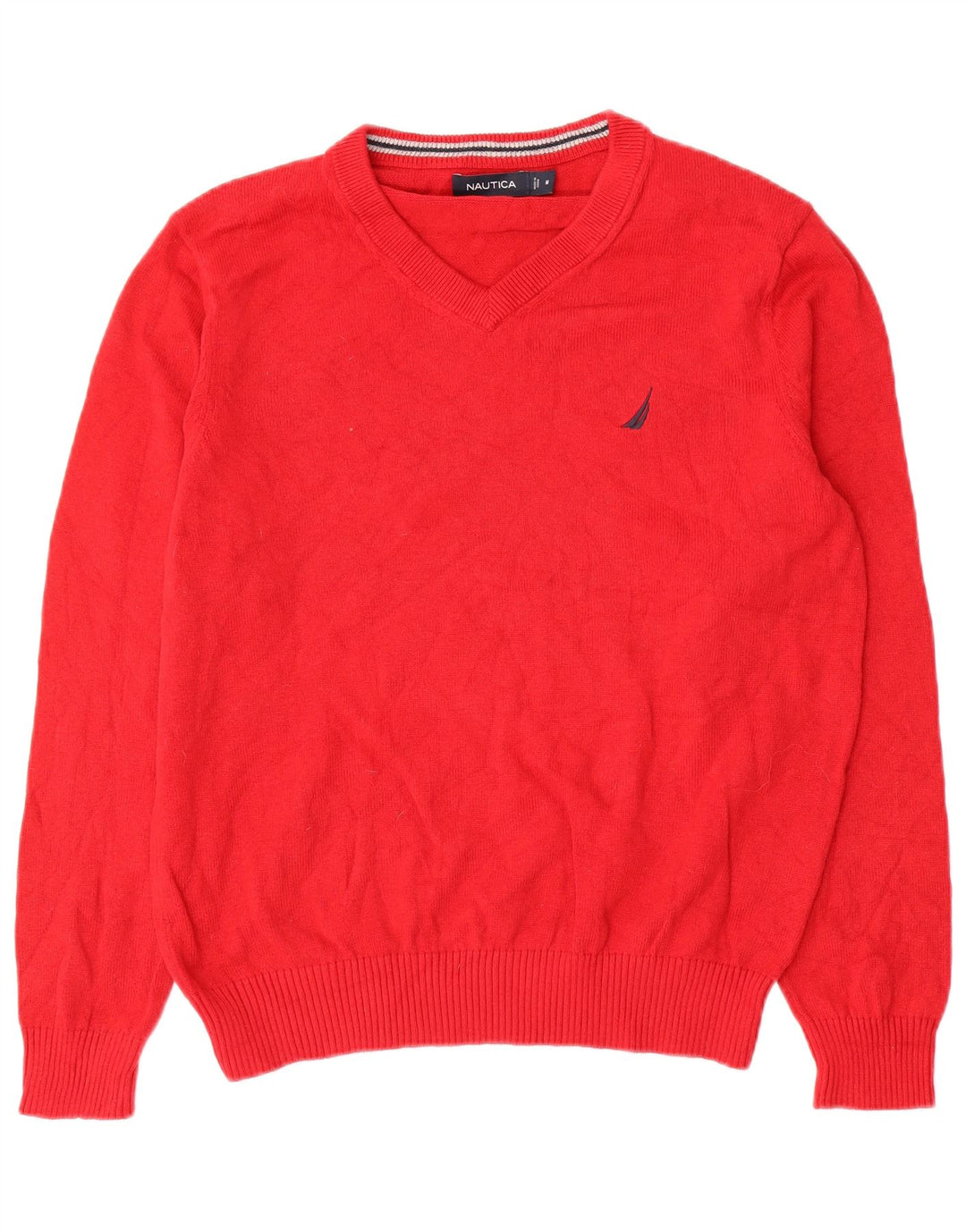 Nautica Herren-Pullover mit V-Ausschnitt aus mittelroter Baumwolle