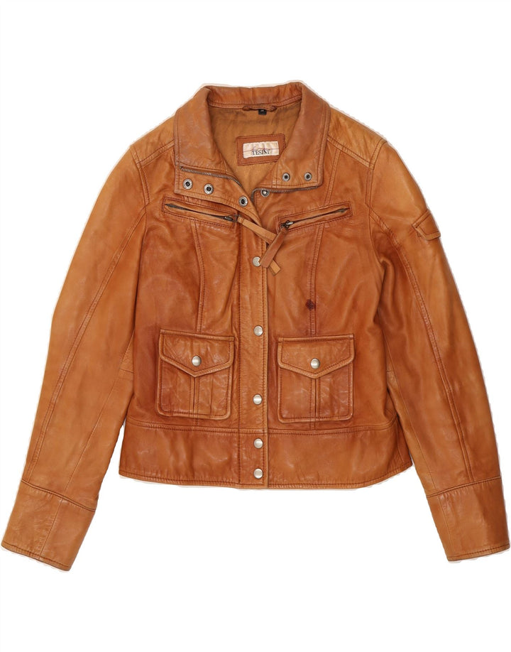 VINTAGE Womens Crop Leather Jacket UK 12 Medium Brown Leather Vintage Vintage and Second-Hand Vintage from Messina Hembry 