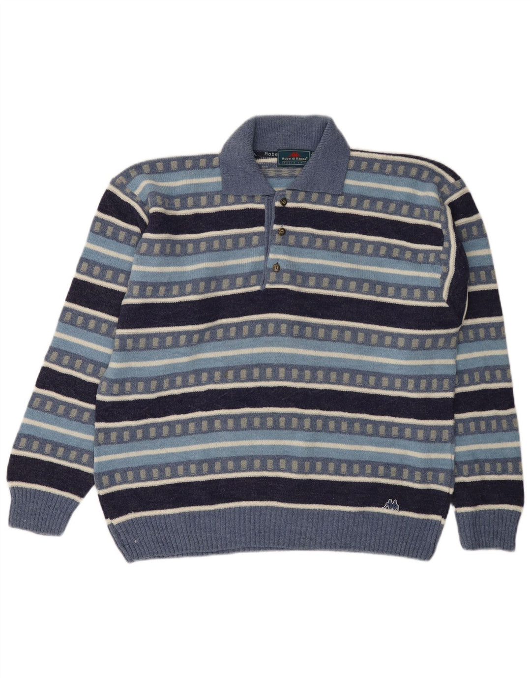 Kappa Herren-Pullover mit Rollkragen, groß, blau gestreift, Wolle