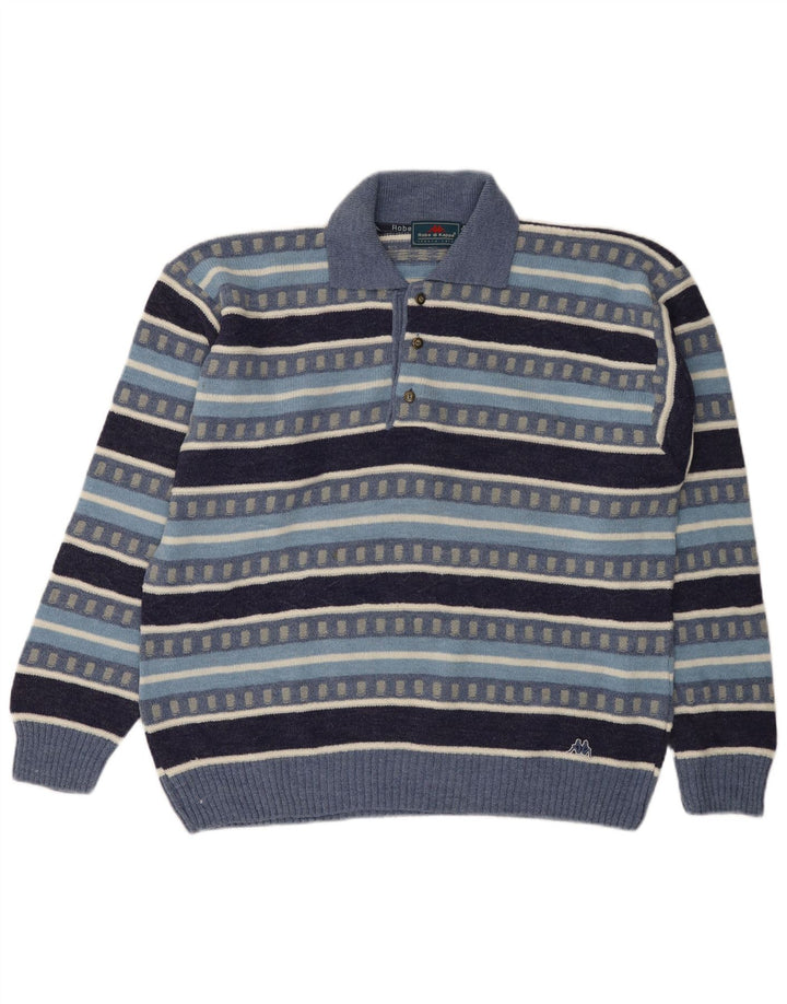 Kappa Herren-Pullover mit Rollkragen, groß, blau gestreift, Wolle