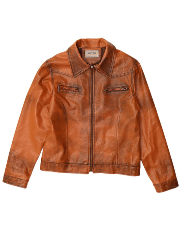 VINTAGE Damen Lederjacke UK 14 Large Braun