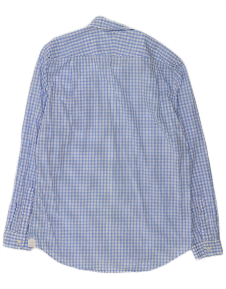 Lacoste Herren-Hemd mit normaler Passform, Größe 40, mittelblaue Gingham-Baumwolle