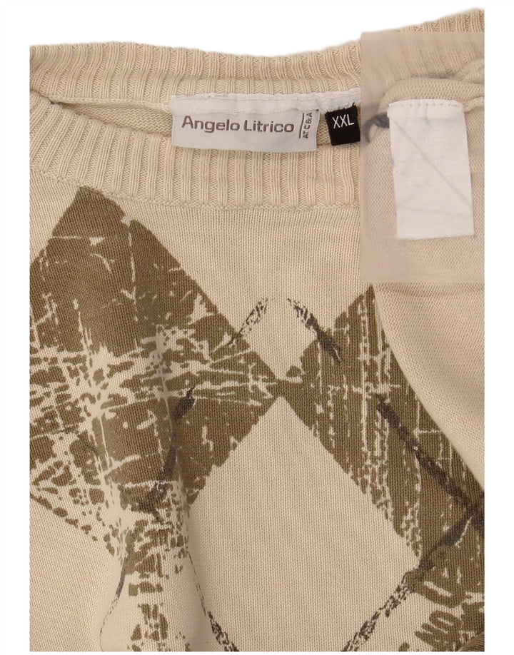 Angelo Litrico Herren-Pullover mit Rundhalsausschnitt, 2XL, Beige Argyle/Diamant