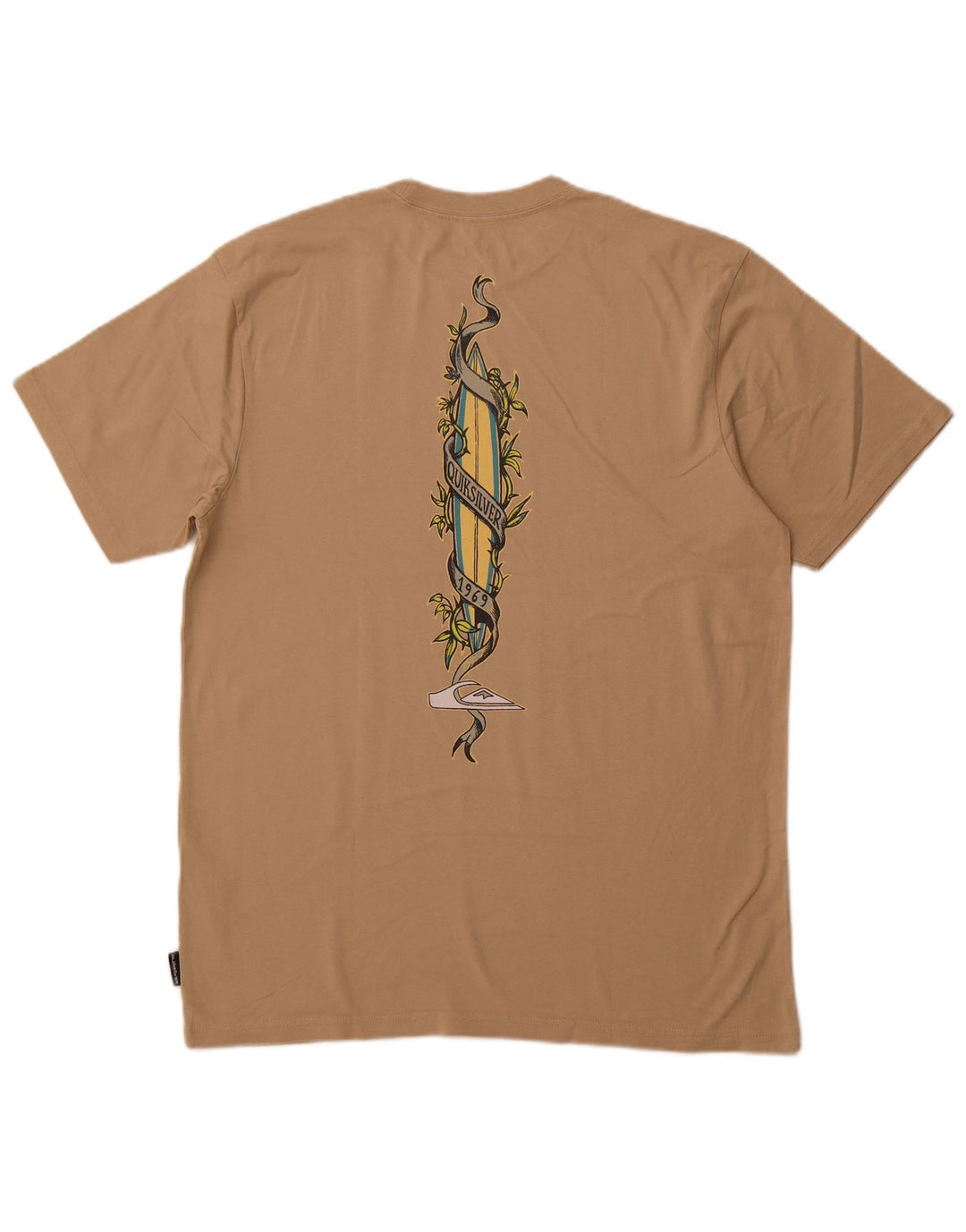 QUIKSILVER Herren-T-Shirt mit normaler Passform, Grafik, Größe L, Beige, Baumwolle