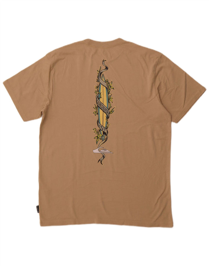 QUIKSILVER Herren-T-Shirt mit normaler Passform, Grafik, Größe L, Beige, Baumwolle