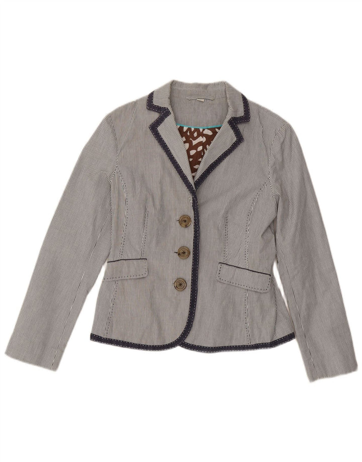Boden Damen-Blazerjacke mit 3 Knöpfen, Gr. 10, Größe S, Marineblau, Nadelstreifen, Baumwolle