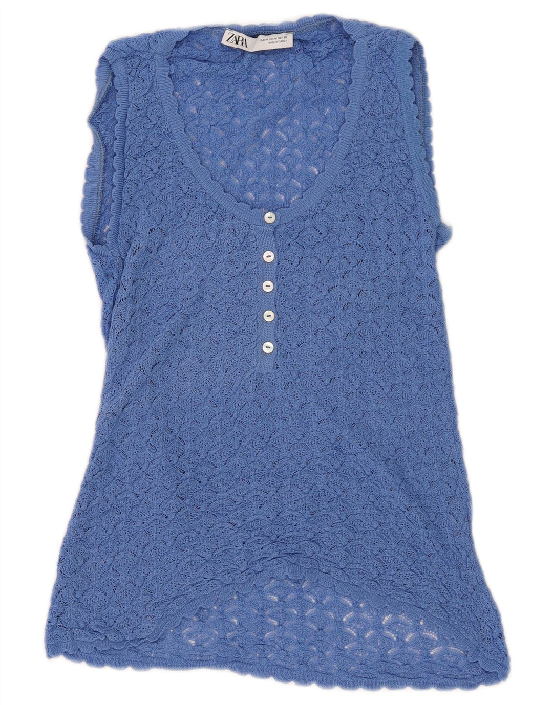 Ärmelloses Häkelblusenoberteil von Zara für Damen, UK-Größe 12, Mittelblau