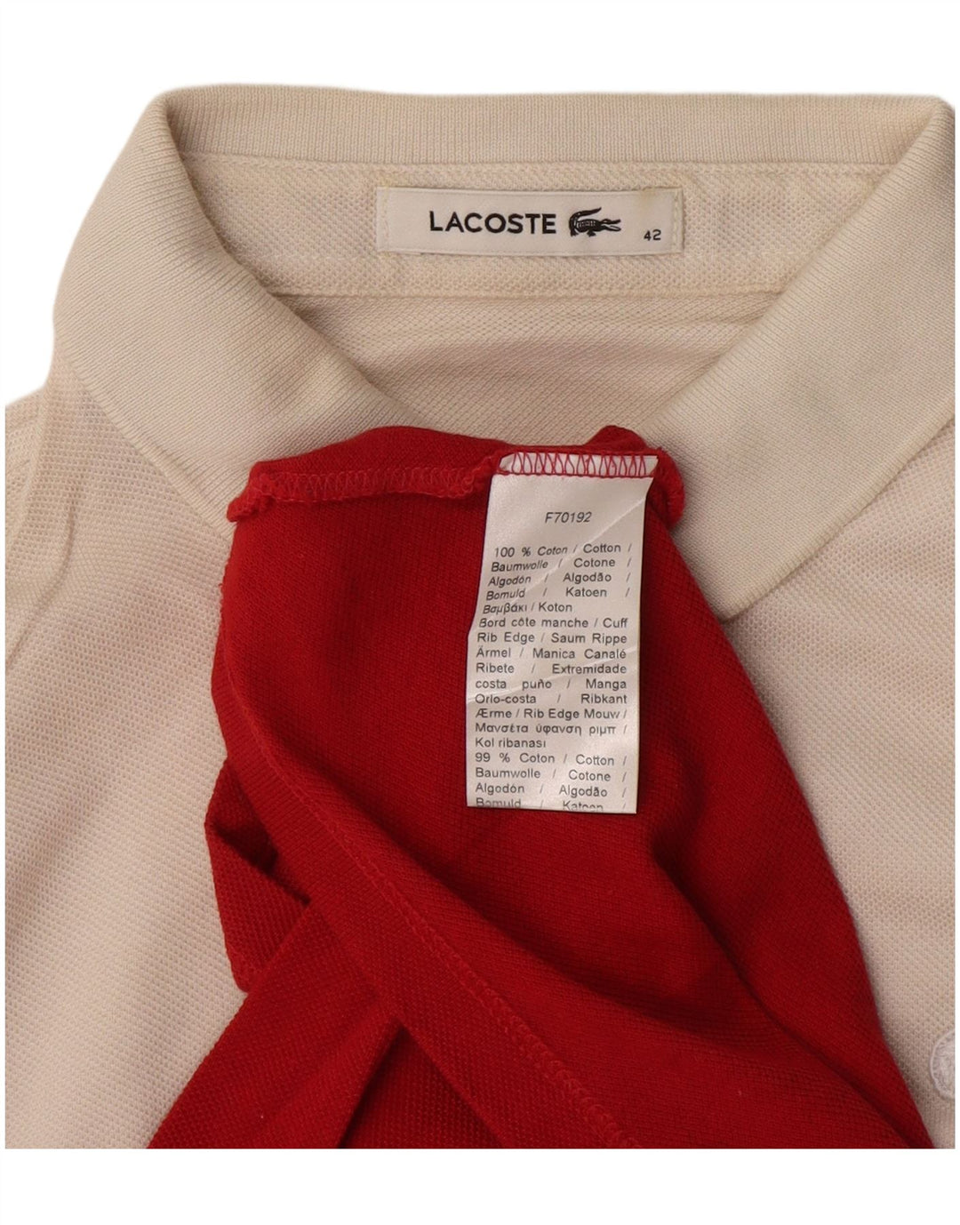 LACOSTE Damen-Poloshirt, Größe 42, groß, rote Colourblock-Baumwolle