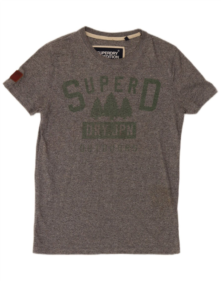Superdry Herren-T-Shirt mit Grafik, Größe S, grau gesprenkelte Baumwolle