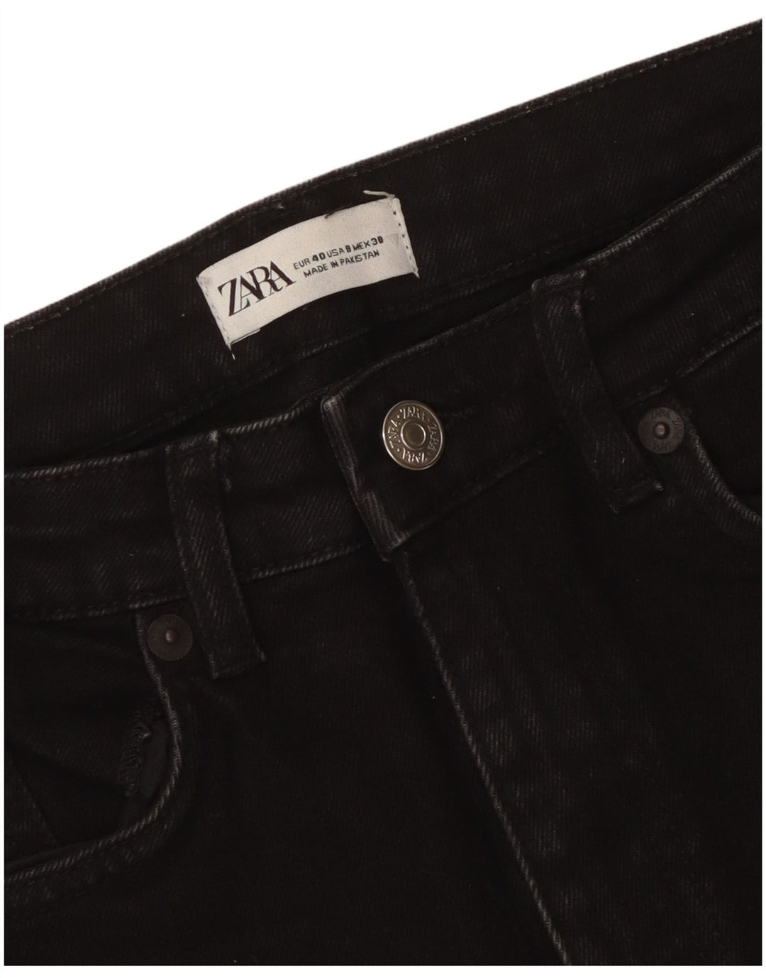 Zara Damen-Jeans mit hoher Taille, kurz geschnitten, EU 40, mittelgroß, W30, L25, Schwarz