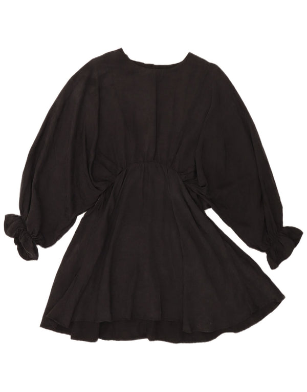 Zara Damen Langarm-Swingkleid UK 10 Small Grau Lyocell