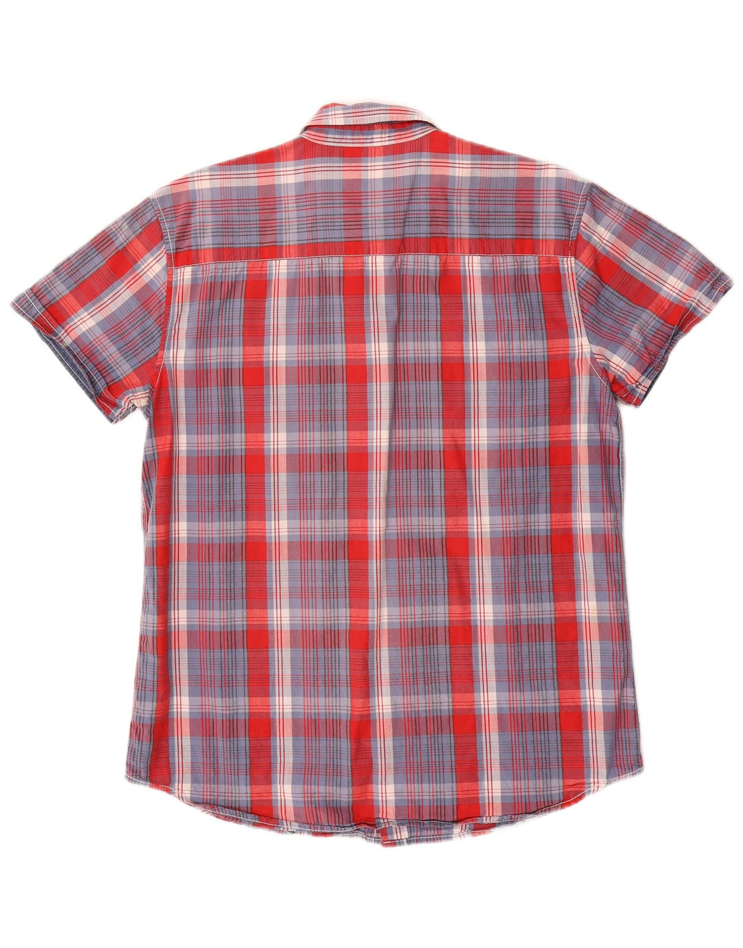 Wrangler Herren-Kurzarmhemd mit normaler Passform, mittelblau karierte Baumwolle