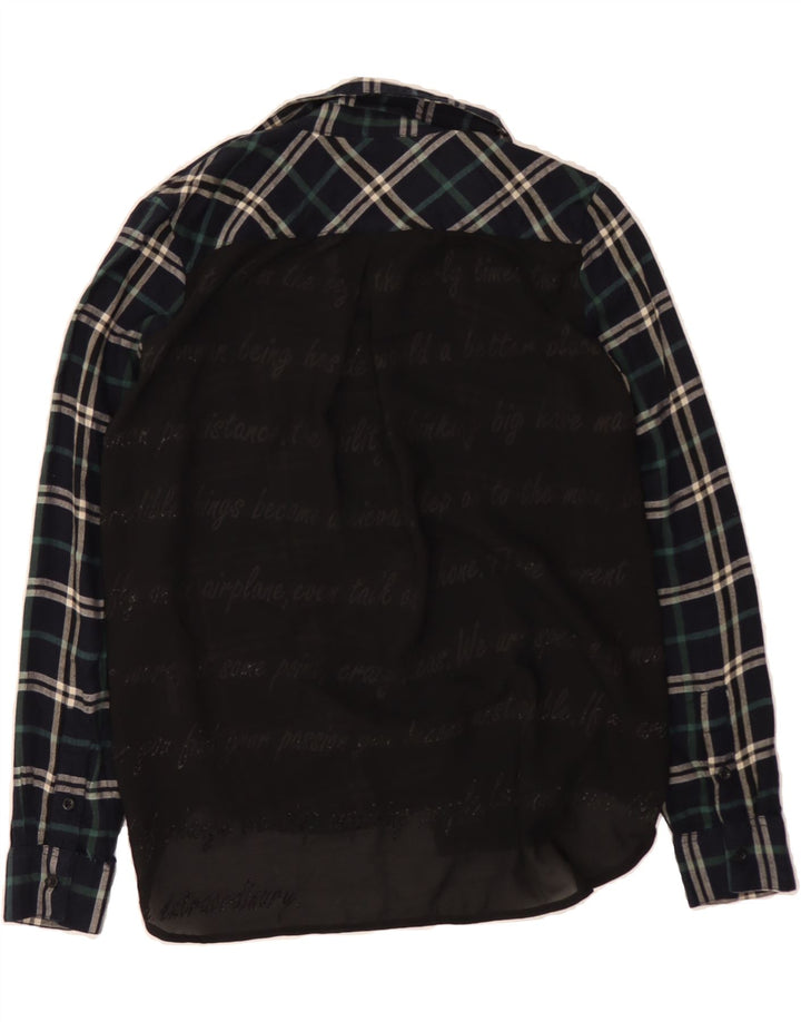 DESIGUAL Womens Flannel Shirt UK 12 Medium Navy Blue Check Vintage Desigual and Second-Hand Desigual from Messina Hembry 