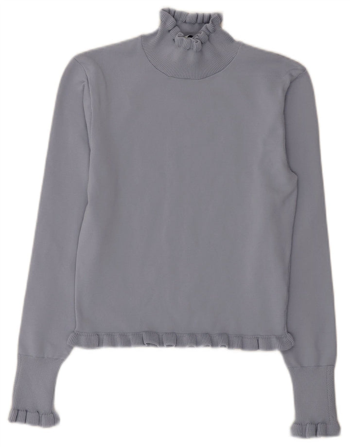 Zara Damen Crop Rollkragenpullover Pullover UK 12 Mittelblaues Polyester