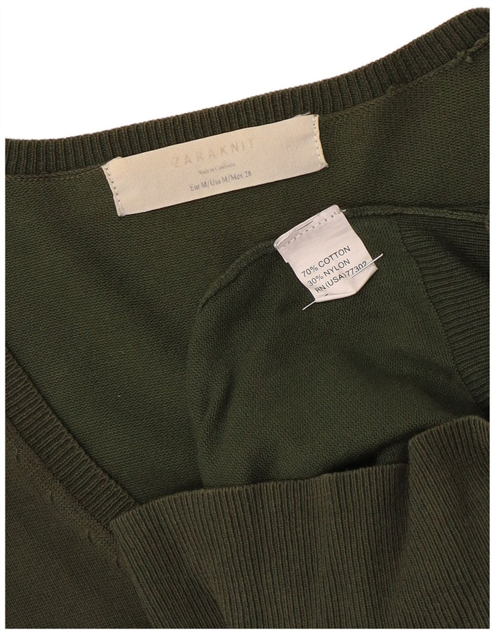 Zara Damen-Cardigan-Pullover UK 12 Medium Khaki Baumwolle