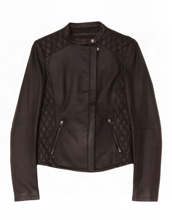 Zara Damen Bikerjacke UK 10 Small Schwarzes Leder