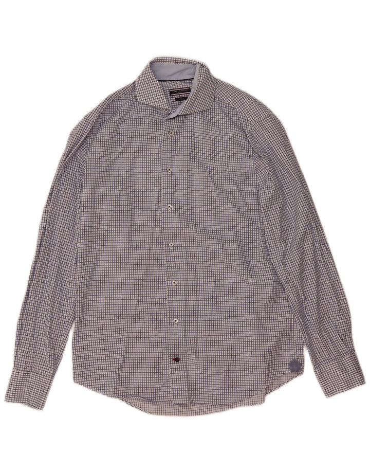 Tommy Hilfiger Herren-Hemd, tailliert, Größe 41/16, groß, blau kariert