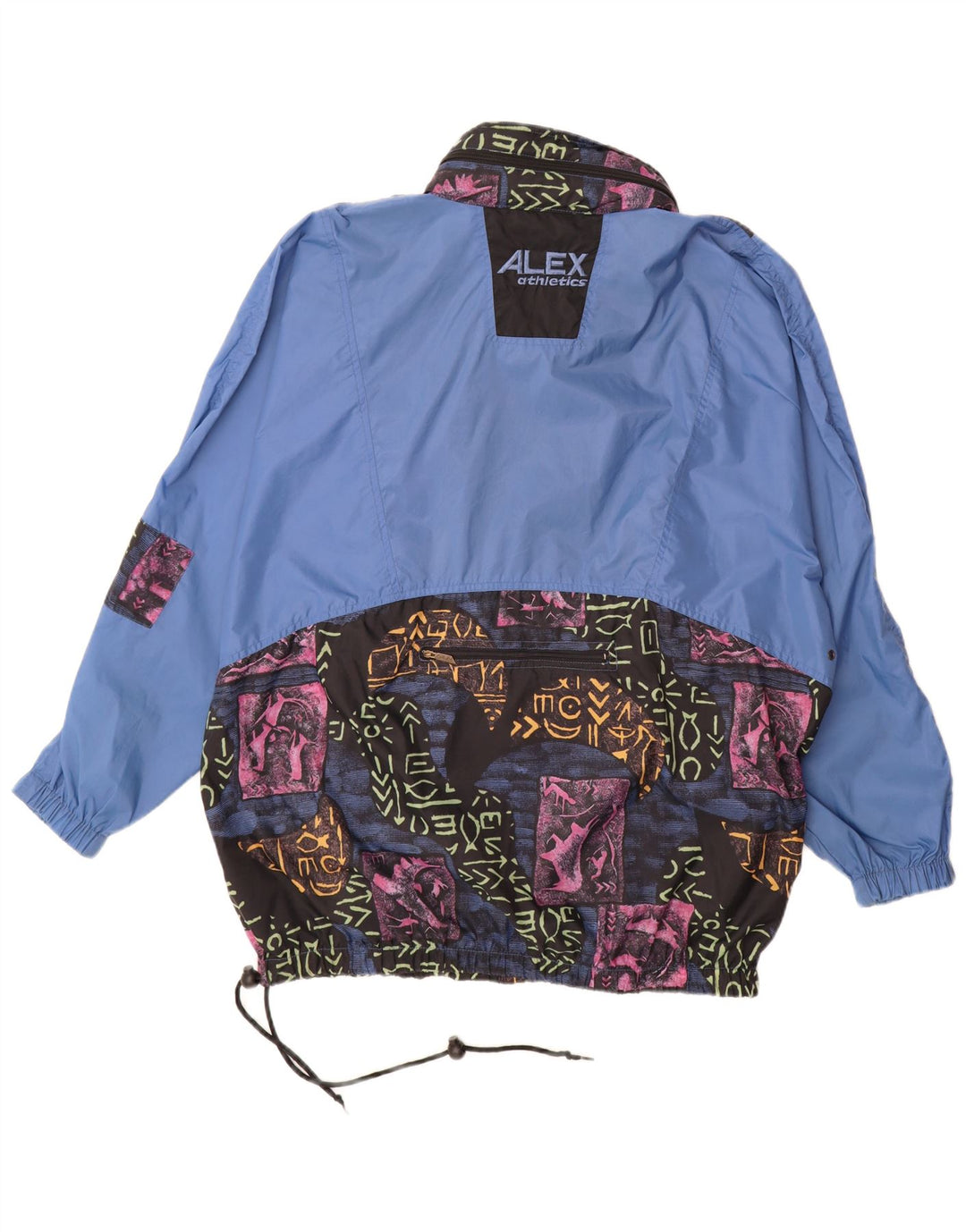 ALEX ATHLETICS Herren-Anorak-Jacke, UK 40, großes blaues geometrisches Polyamid