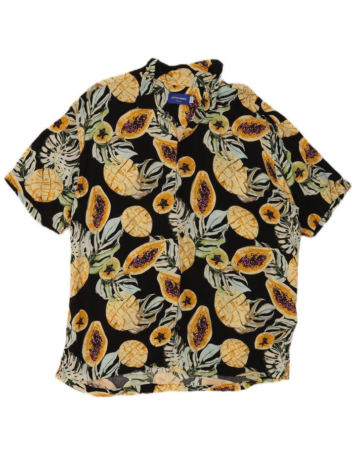 Jack & Jones Herren Kurzarmhemd Medium Black Floral Viscose