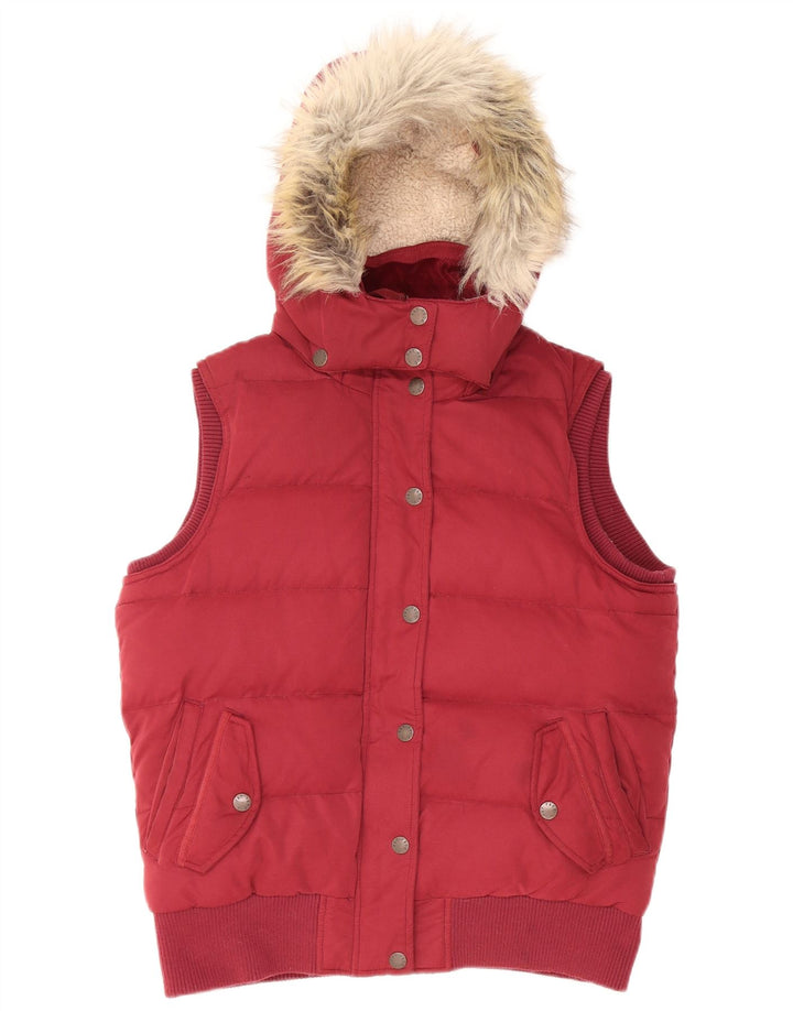 FAT FACE Wattierte Damen-Weste mit Kapuze, UK 12, mittleres Burgunderrot, Polyester