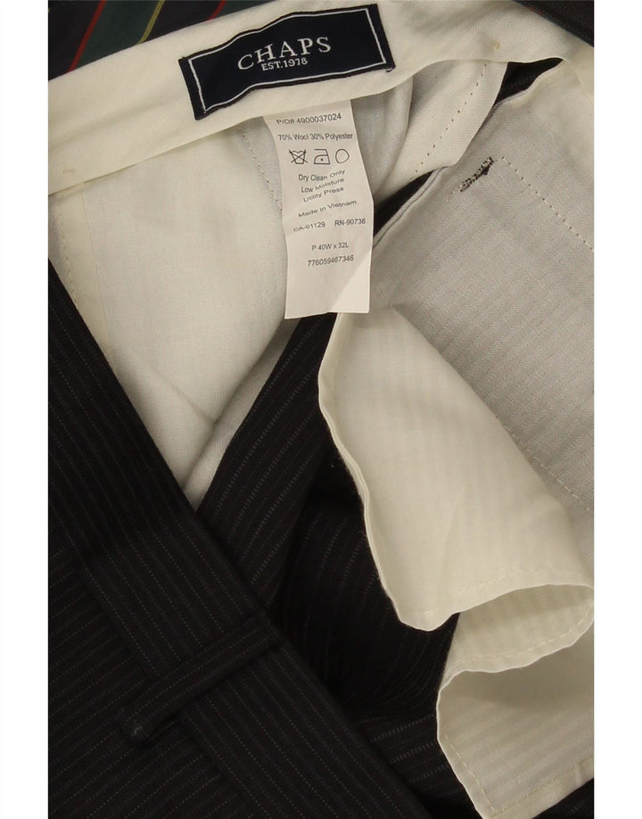 Chaps Herren-Anzughose, gerade, W40, L32, schwarze Nadelstreifenwolle