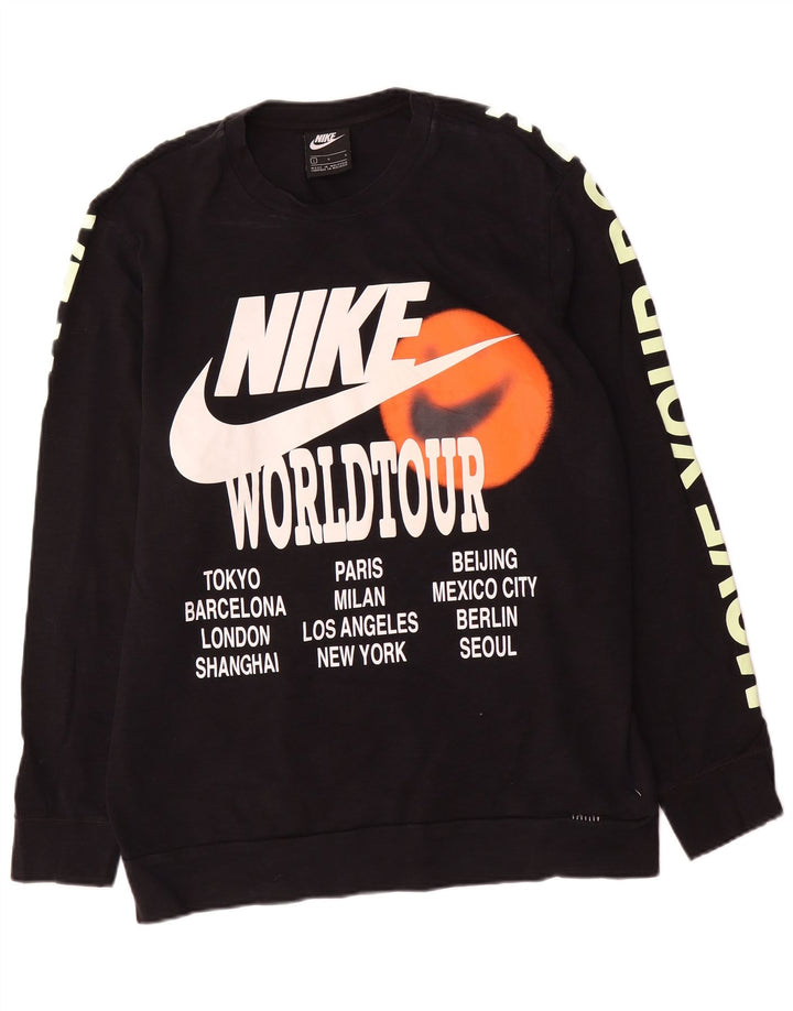 Nike Herren-Sweatshirt mit Grafik, reguläre Passform, groß, aus schwarzer Baumwolle