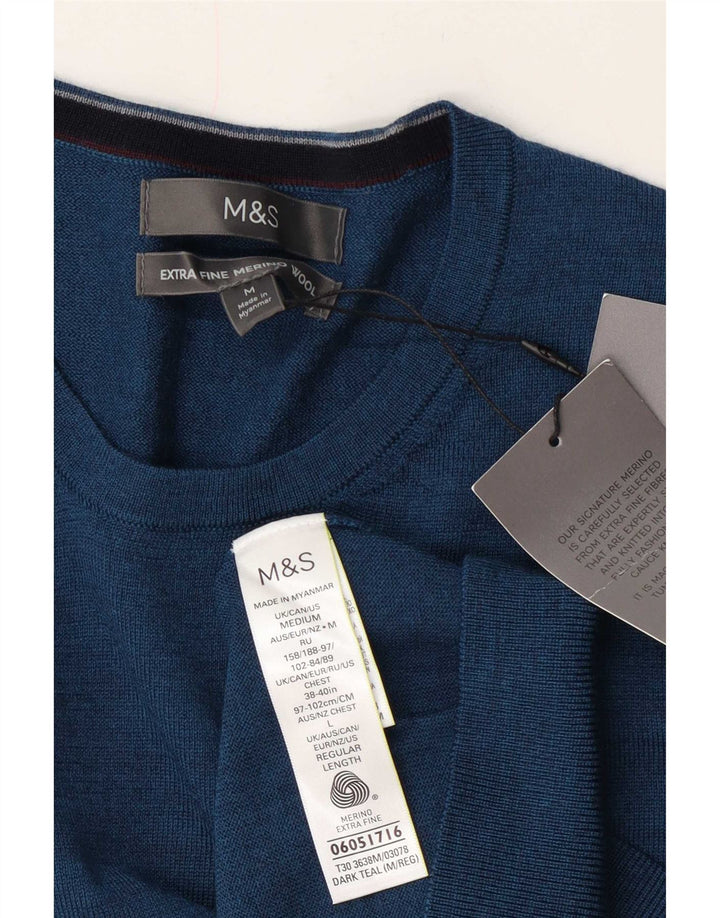 Marks & Spencer Herren-Pullover mit Rundhalsausschnitt, mittelmarineblaue Merinowolle