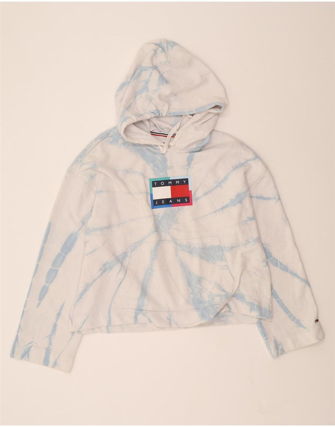 TOMMY HILFIGER Womens Oversized Graphic Hoodie Jumper UK 14 Medium White Vintage Tommy Hilfiger and Second-Hand Tommy Hilfiger from Messina Hembry 