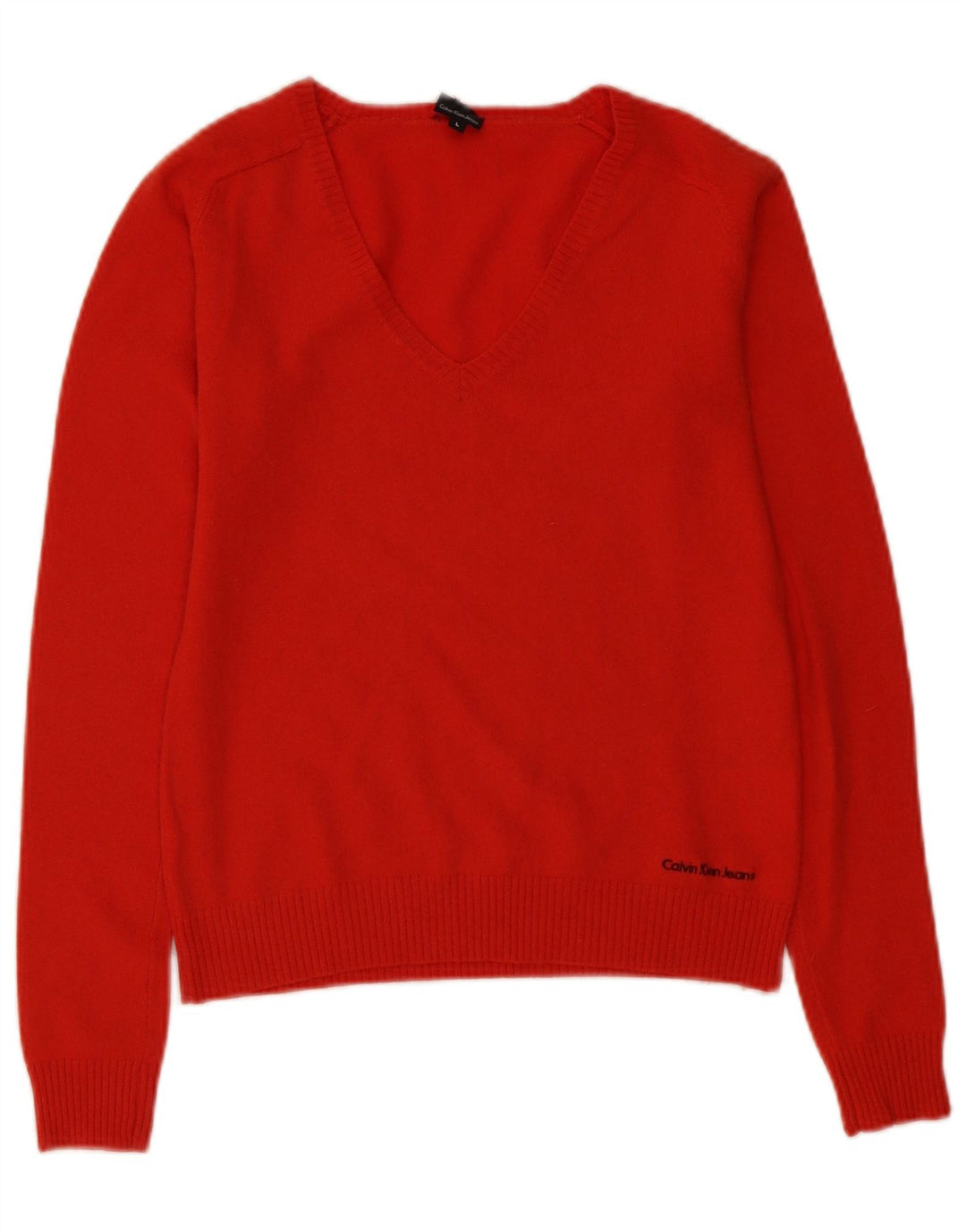 Calvin Klein Damen-Pullover mit V-Ausschnitt, UK 16, Größe L, roter Kaschmir