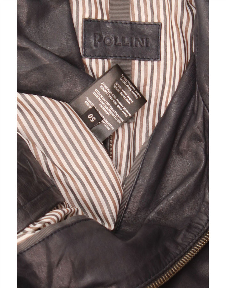 Pollini Herren-Bomber-Lederjacke IT 50, großes marineblaues Leder