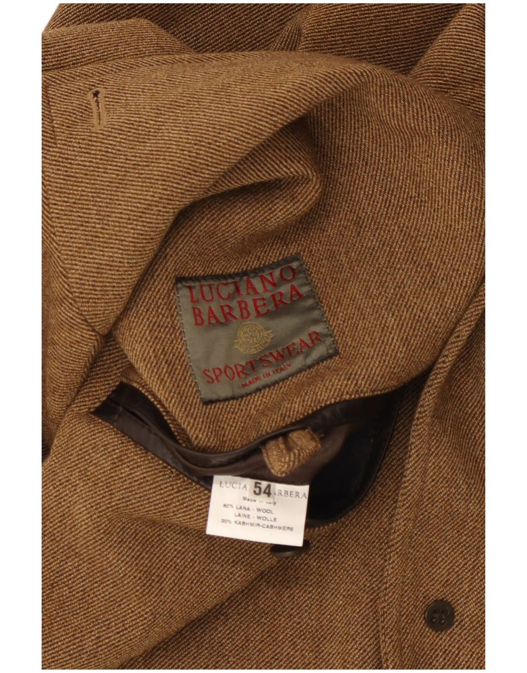 Luciano Barbera Herren-Blazer mit 3 Knöpfen, IT 54, 2XL, braune Wolle, klassisch