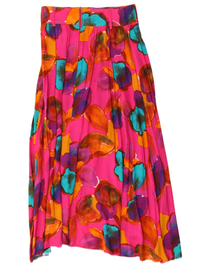 VINTAGE Womens Maxi Flared Skirt IT 42 Medium W28  Pink Floral Viscose