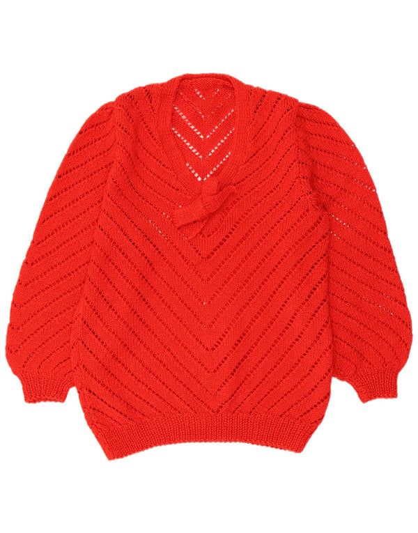 Vintage Damen-Pullover mit V-Ausschnitt vorne zum Binden, Gr. 10, klein, Rot