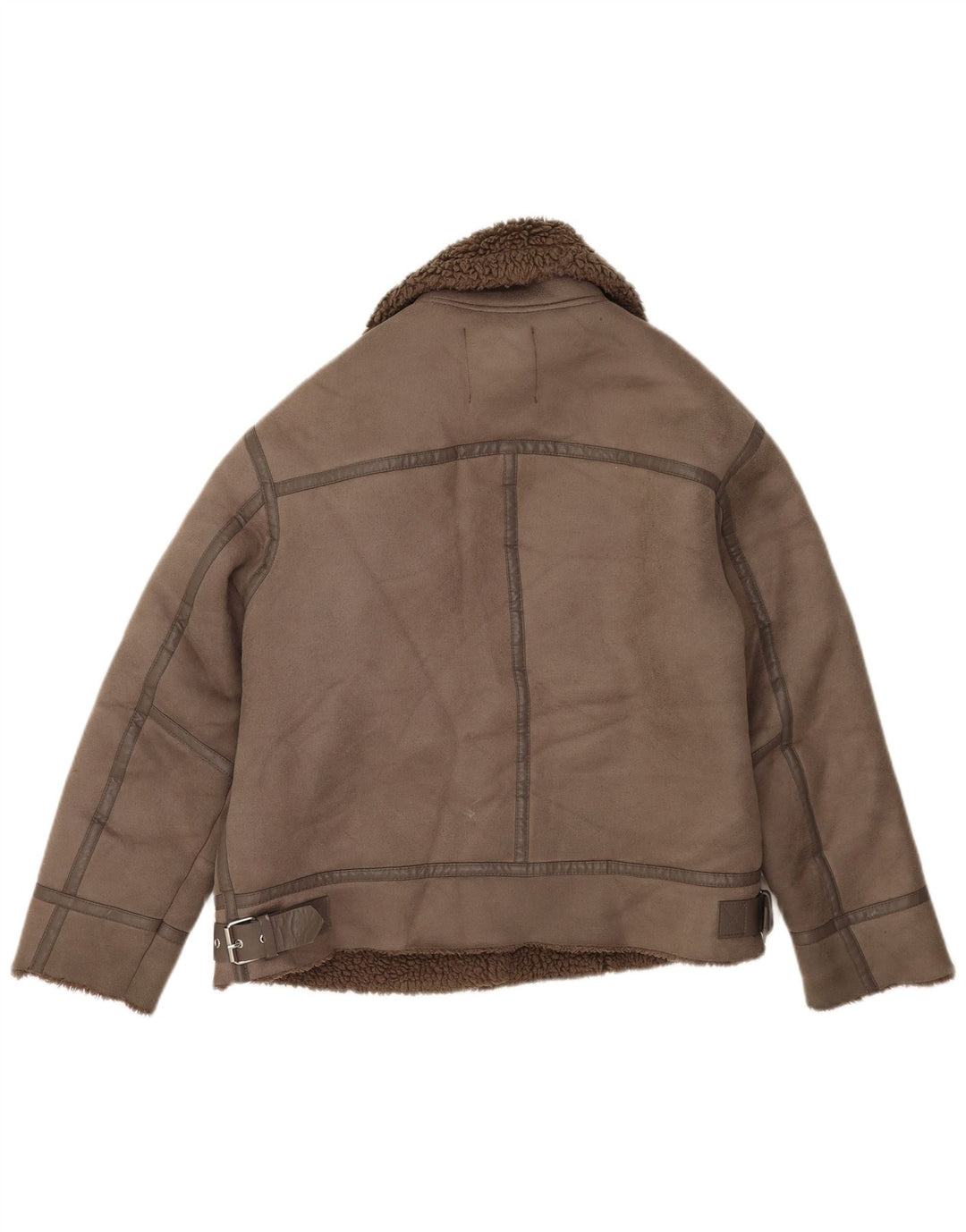 Zara Damen Sherpa Übergroße Bikerjacke UK 10 Small Braun