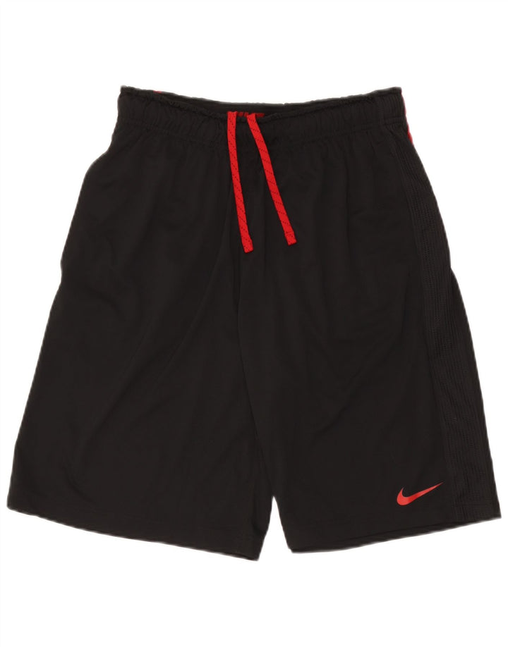 Nike Damen Dri Fit Sport Shorts UK 12 Mittelschwarzes Colourblock-Polyester