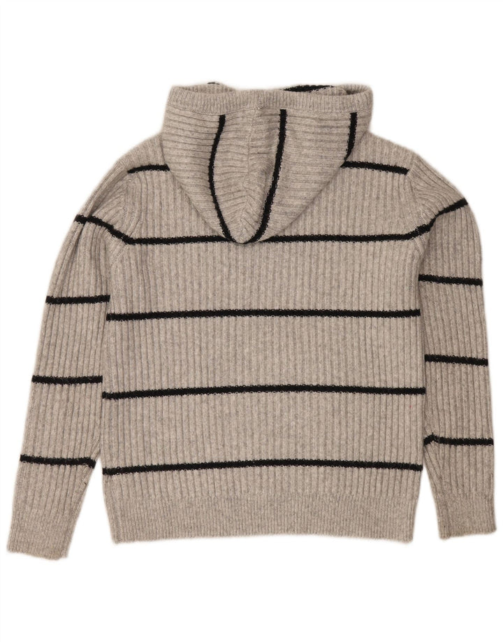 Marks & Spencer Damen-Pullover mit Kapuze, UK 14, Mittelgrau gestreift