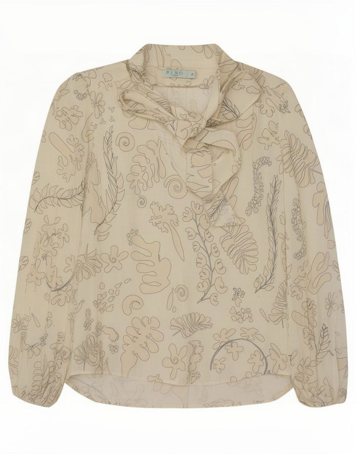 RIXO Damen-Pullover mit Fliege, Hemdbluse, UK 14, mittelweiße Viskose mit Blumenmuster