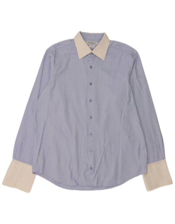 Yves Saint Laurent Mens Formal Shirt Size 42/43 Large Blue Colourblock