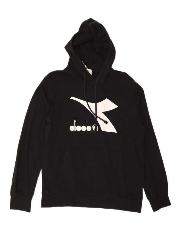 DIADORA Mens Graphic Hoodie Jumper Medium Black Cotton