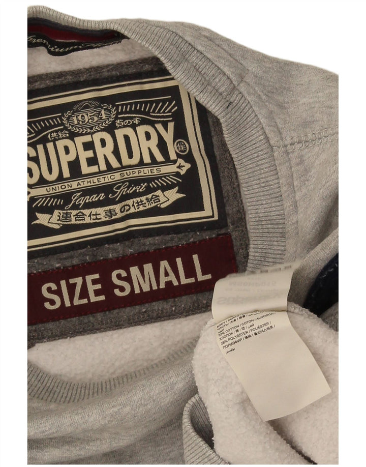 Superdry Herren-Sweatshirt mit grafischem Muster, Größe S, grau gesprenkelte Baumwolle