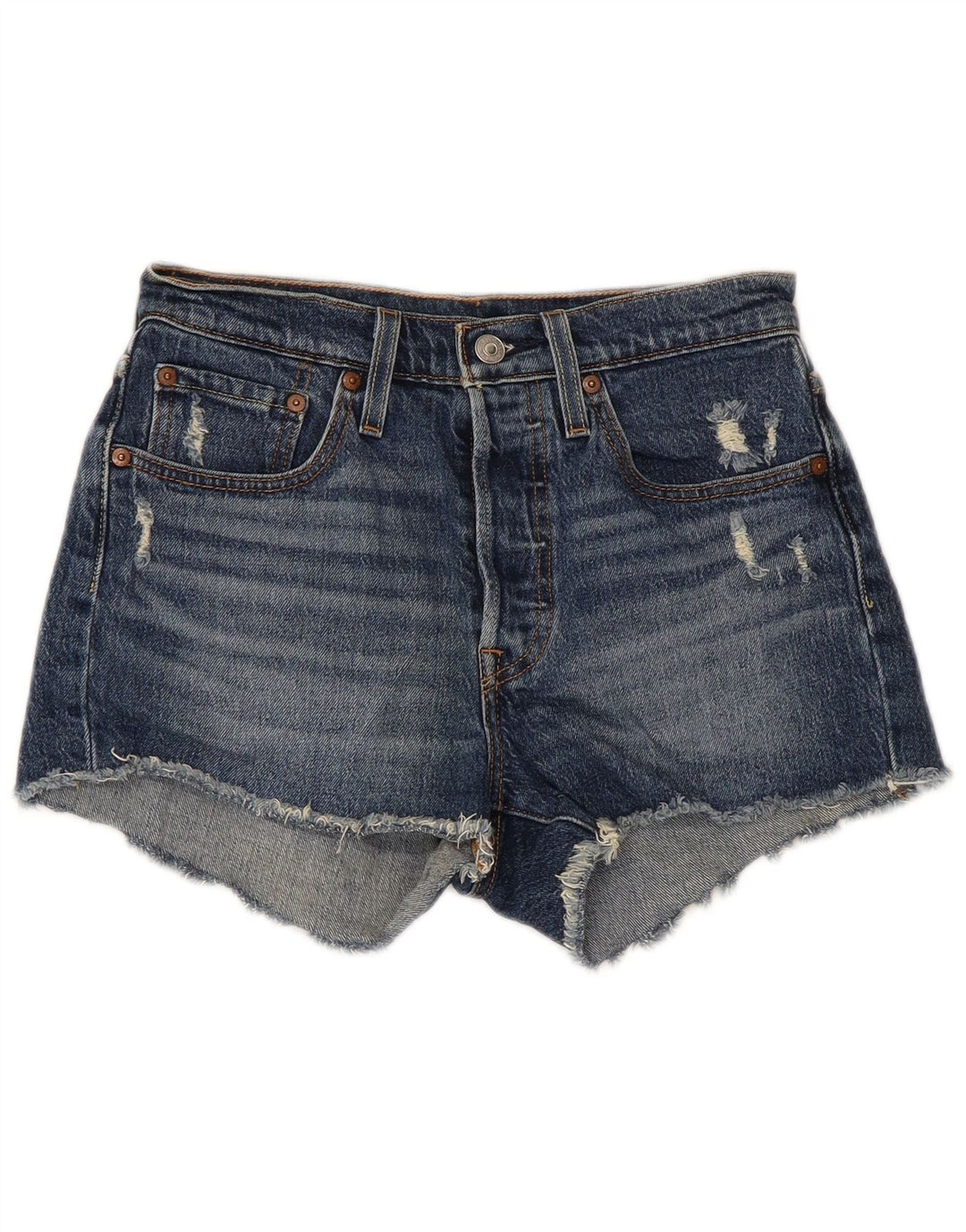 LEVI'S Damen 501 Distressed Denim Shorts W26 Small Blaue Baumwolle