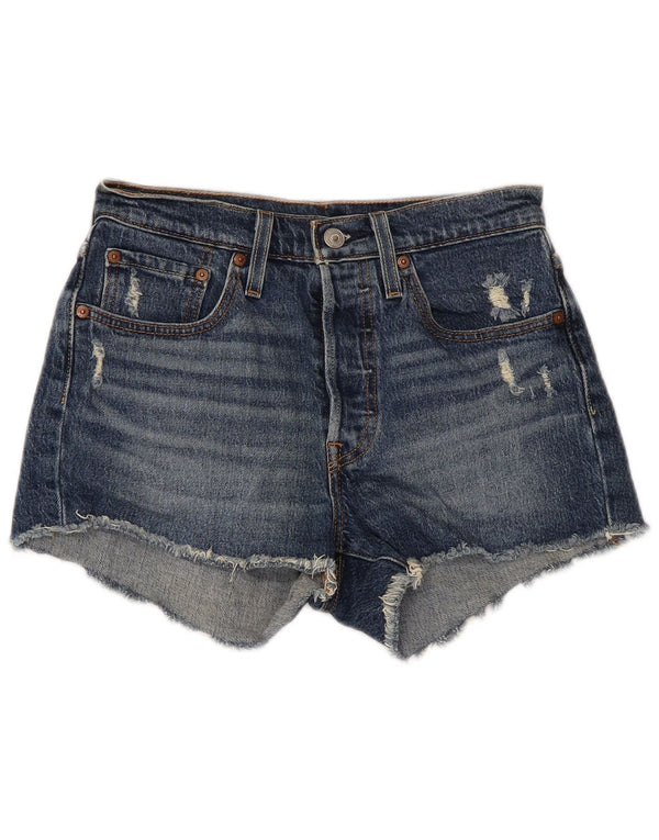 LEVI'S Damen 501 Distressed Denim Shorts W26 Small Blaue Baumwolle